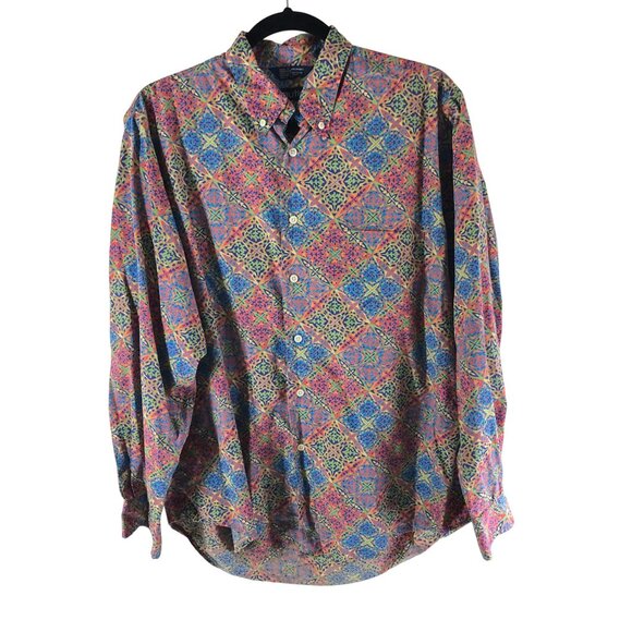 Nautica Mens Button Down Shirt Colorful Geometric Print Retro Cotton M - Picture 1 of 4
